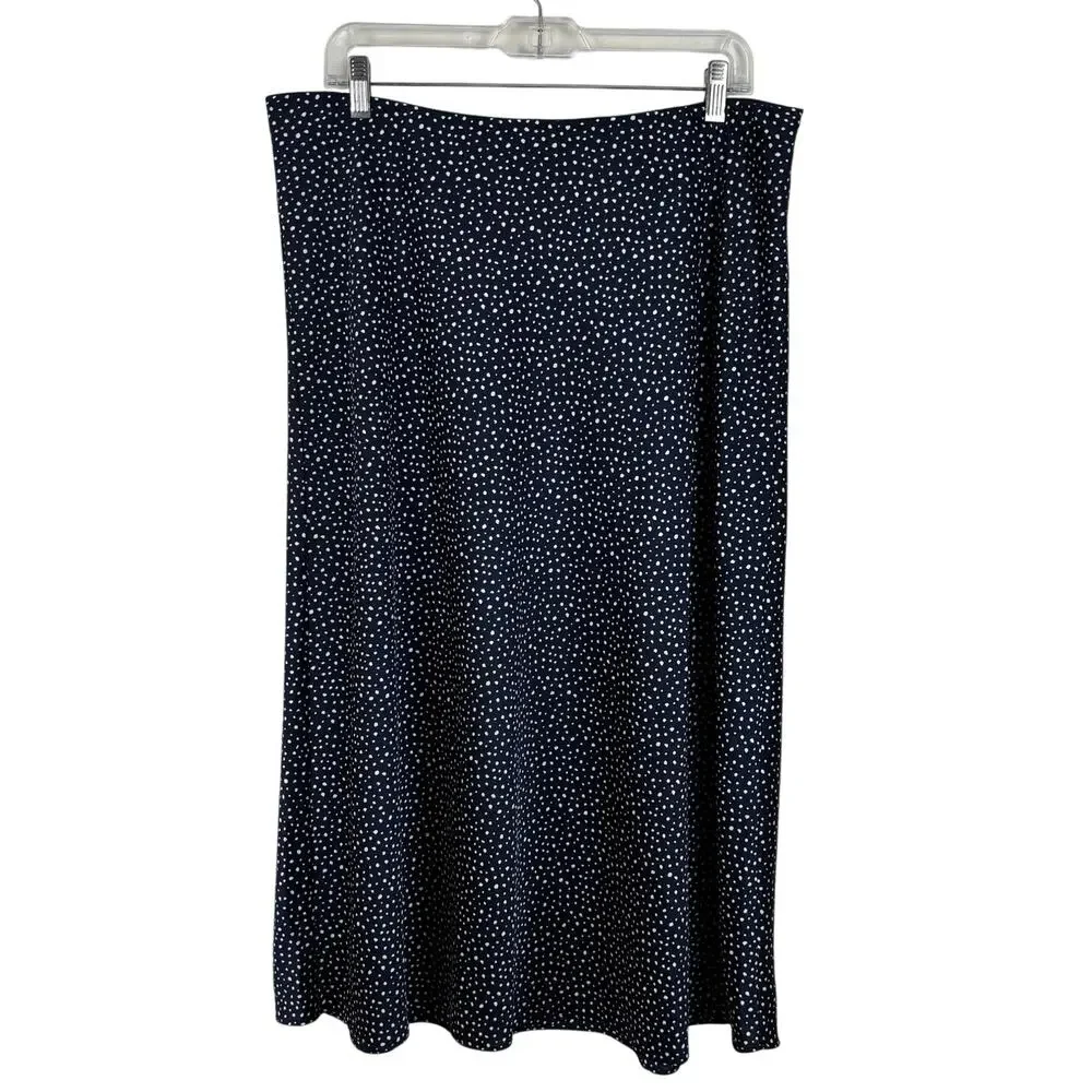 J. Crew Navy White Dot Satin Midi Skirt XL style BI731 pull on
